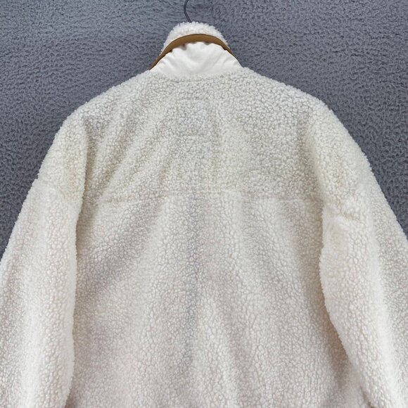 Free Assembly Coat Womens Small Ivory Beige Trim Fleece Zip Pockets Mock Neck - Picture 4 of 11